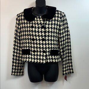 LISA ll  Vintage Houndstooth Double-Breasted Jacket Velvet Buttons Size 10